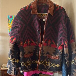 Geometric Wool Jacket with Suede Collar